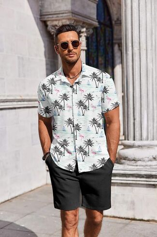 COOFANDY Men's Summer Beach Outfits 2 Piece Short Sleeve Shirts and Shorts Vacation Texture Linen Sets for Men in Saudi Arabia
