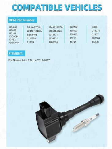 Set of 4 UF659 Ignition Coil Pack & Iridium Spark Plug (1.6L Only) For Nissan Juke 2011-2017,Replace # GN10614 1788535 C1807 XP5683 22448-1KC0A in Saudi Arabia