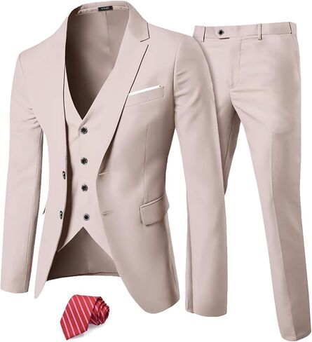 YND Men's Slim Fit 3 Pieces Suit, Two Buttons Blazer Set, Jacket Vest and Pants for Wedding Party Business Prom in Kuwait