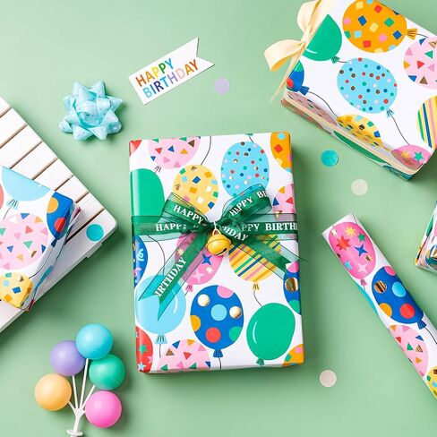 WRAPAHOLIC Birthday Wrapping Paper - Mini Roll - 17 Inch x 16.5 Feet - Blue Gold Foil Happy Birthday Wrapping Paper for Kids, Boys, Men, Baby Shower in Saudi Arabia