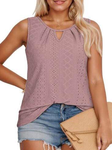 VISLILY Plus-Size-Tank-Tops for Women Summer Trendy Keyhole Neck Shirts Cute Eyelet Tunics Casual Sleeveless Blouse XL-5XL in Saudi Arabia