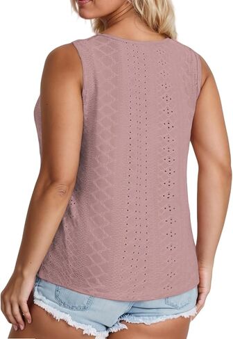 VISLILY Plus-Size-Tank-Tops for Women Summer Trendy Keyhole Neck Shirts Cute Eyelet Tunics Casual Sleeveless Blouse XL-5XL in Saudi Arabia