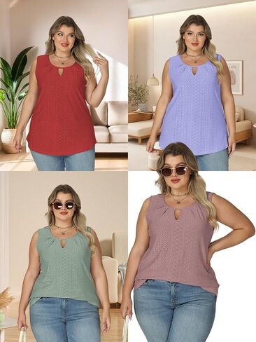 VISLILY Plus-Size-Tank-Tops for Women Summer Trendy Keyhole Neck Shirts Cute Eyelet Tunics Casual Sleeveless Blouse XL-5XL in Saudi Arabia