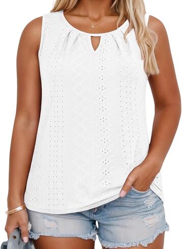 VISLILY Plus-Size-Tank-Tops for Women Summer Trendy Keyhole Neck Shirts Cute Eyelet Tunics Casual Sleeveless Blouse XL-5XL in Kuwait