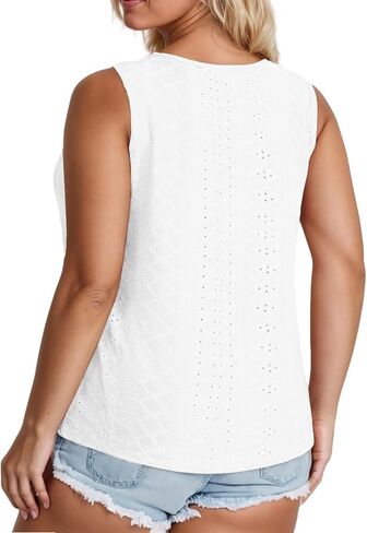 VISLILY Plus-Size-Tank-Tops for Women Summer Trendy Keyhole Neck Shirts Cute Eyelet Tunics Casual Sleeveless Blouse XL-5XL in Kuwait