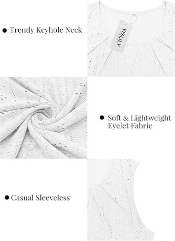 VISLILY Plus-Size-Tank-Tops for Women Summer Trendy Keyhole Neck Shirts Cute Eyelet Tunics Casual Sleeveless Blouse XL-5XL in Kuwait