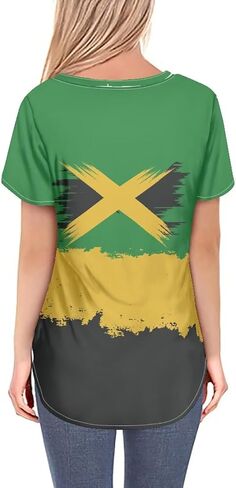 2025 Flag Print Summer V-neck قمصان نسائية قصيرة الأكمام بالإضافة إلى حجم العطلات غير الرسمية XS-4XL in Kuwait