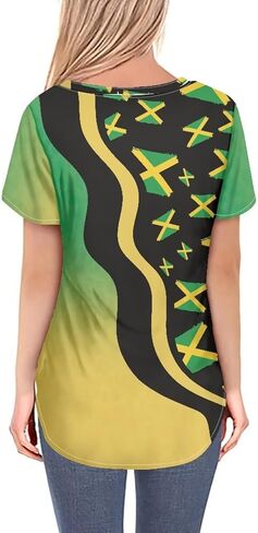 2025 Flag Print Summer V-neck قمصان نسائية قصيرة الأكمام بالإضافة إلى حجم العطلات غير الرسمية XS-4XL in Kuwait