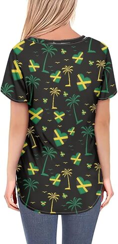 2025 Flag Print Summer V-neck قمصان نسائية قصيرة الأكمام بالإضافة إلى حجم العطلات غير الرسمية XS-4XL in Kuwait