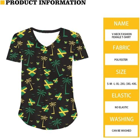 2025 Flag Print Summer V-neck قمصان نسائية قصيرة الأكمام بالإضافة إلى حجم العطلات غير الرسمية XS-4XL in Kuwait