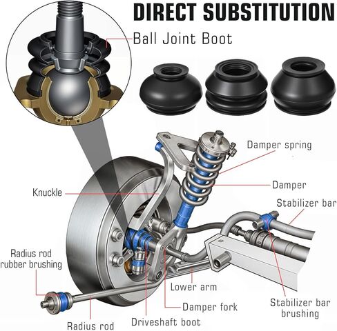 6 PCS Ball Joint Boot Replacement, Rubber Tie Rod Boot Tie Rod End Boots, Car Accessories Rubber Turn to Rods Arm Ball Head Dust Protection Rubber-Cover Fit for Most Vehicles in Kuwait