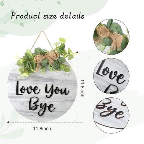 Love You Bye علامة للباب الأمامي 11.8 بوصة Rustic Round Wood Worte Farmhouse Door Door Signs for Home Corridor Wall Porch Decoration جميع المواسم التي تعبر عن الحب والدفء (الأسود) in Kuwait