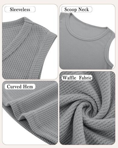 Riyiper 3 Pack Women's Waffle Knit Tank Tops Sleeveless Casual Summer Loose Fit Top Round Neck Curved Hem Trendy Camis in Saudi Arabia