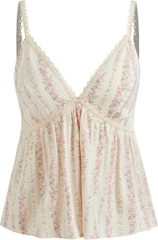 CIDER Women's Floral Cami Tops Summer V Neck Tank Top Cute Sleeveless Spaghetti Strap Camisoles in Kuwait