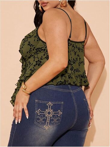Shenhe Women's Plus Size Sexy Open Front Lace Up Shute Mesh Shulk Trim Y2K Top Top Camisole Tank in Saudi Arabia