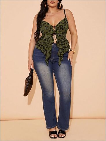 Shenhe Women's Plus Size Sexy Open Front Lace Up Shute Mesh Shulk Trim Y2K Top Top Camisole Tank in Saudi Arabia
