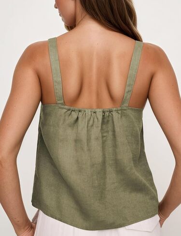 Women Summer Linen Tie Front Tank Top Sweetheart Neckline Sleeveless Backless Cute Cami Going Out Tops in Kuwait