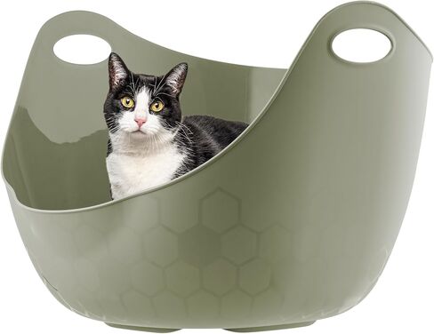 IRIS USA 2 Pack Large Cat Litter Boxes with Scatter Shield and Scoop, Open Top High Sided Cat Litter Pan, Black in Saudi Arabia