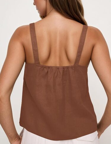Women Summer Linen Tie Front Tank Top Sweetheart Neckline Sleeveless Backless Cute Cami Going Out Tops in Kuwait