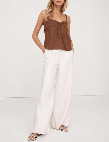 Women Summer Linen Tie Front Tank Top Sweetheart Neckline Sleeveless Backless Cute Cami Going Out Tops in Kuwait