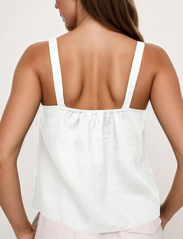 Women Summer Linen Tie Front Tank Top Sweetheart Neckline Sleeveless Backless Cute Cami Going Out Tops in Kuwait