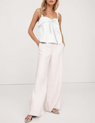 Women Summer Linen Tie Front Tank Top Sweetheart Neckline Sleeveless Backless Cute Cami Going Out Tops in Kuwait