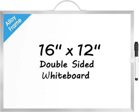 MaxGear Dry Erase Board for Wall, 16"x12" Hanging Whiteboard, Double Sided Small White Board with Handle, Silver Aluminum Alloy Frame Vertical Whiteboard for Students - Planning, Drawing, Memo in Kuwait