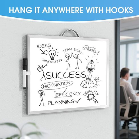 MaxGear Dry Erase Board for Wall, 16"x12" Hanging Whiteboard, Double Sided Small White Board with Handle, Silver Aluminum Alloy Frame Vertical Whiteboard for Students - Planning, Drawing, Memo in Kuwait