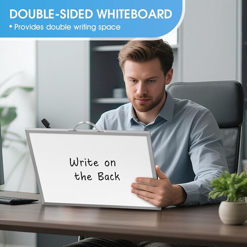 MaxGear Dry Erase Board for Wall, 16"x12" Hanging Whiteboard, Double Sided Small White Board with Handle, Silver Aluminum Alloy Frame Vertical Whiteboard for Students - Planning, Drawing, Memo in Kuwait