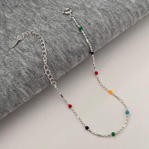 Dainty 14K Gold Plated Chain Boho Beaded Bracelet for Women S925 Sterling Silver Rainbow Bead Bohemian Bead Adjustable Chain Bracelets for Mom Daughter Birthday Jewellery Gifts in Kuwait