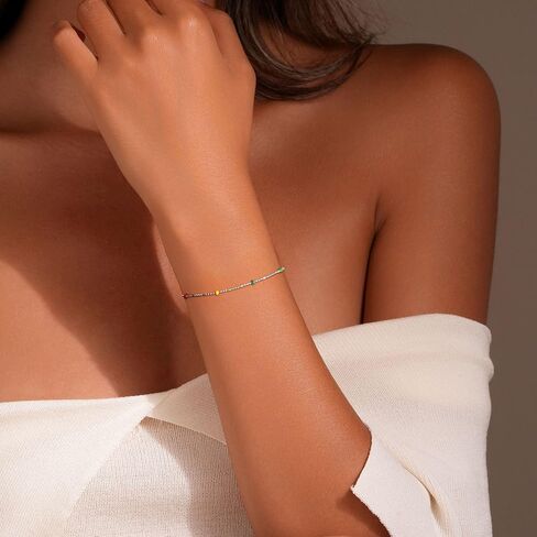 Dainty 14K Gold Plated Chain Boho Beaded Bracelet for Women S925 Sterling Silver Rainbow Bead Bohemian Bead Adjustable Chain Bracelets for Mom Daughter Birthday Jewellery Gifts in Kuwait