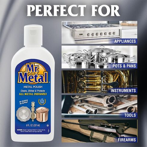 السيد Metal Metal Polish Liquid جميع المنظفات المعدنية متعددة الأغراض ، غير كاشفة ، منظف الفضة الاسترليني الفوري ، النحاس النحاسي والفولاذ المقاوم للصدأ ، مزيل الأوساخ والتشويه ، تلميع الفضة الكروم ، 8 أوقية in Kuwait