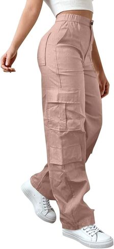 ABABC Cargo Pants Women Casual Wide Leg Cargo Pants Elastic High Waisted Button Down Workout Pant with Pockets in Saudi Arabia