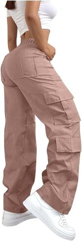 ABABC Cargo Pants Women Casual Wide Leg Cargo Pants Elastic High Waisted Button Down Workout Pant with Pockets in Saudi Arabia