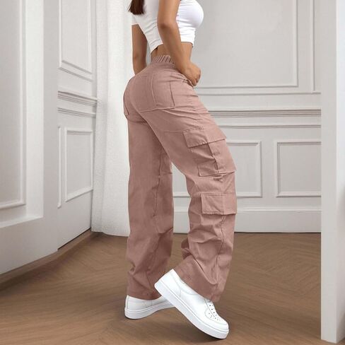 ABABC Cargo Pants Women Casual Wide Leg Cargo Pants Elastic High Waisted Button Down Workout Pant with Pockets in Saudi Arabia
