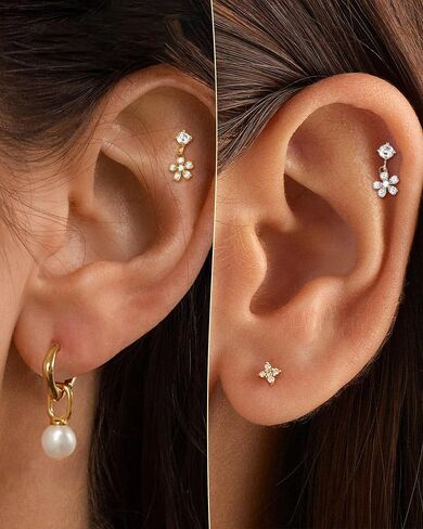 COCHARM 14K Gold Plated Cartilage Earrings Stud 16G Dangle Star 925 Sterling Silver Helix Tragus Earrings Surgical Steel Flat Back Earrings Dangly in Saudi Arabia