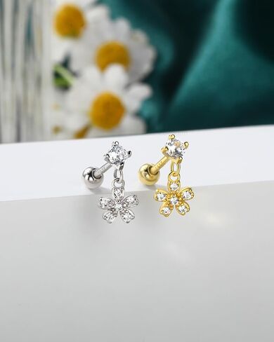 COCHARM 14K Gold Plated Cartilage Earrings Stud 16G Dangle Star 925 Sterling Silver Helix Tragus Earrings Surgical Steel Flat Back Earrings Dangly in Saudi Arabia