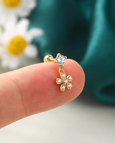 COCHARM 14K Gold Plated Cartilage Earrings Stud 16G Dangle Star 925 Sterling Silver Helix Tragus Earrings Surgical Steel Flat Back Earrings Dangly in Saudi Arabia