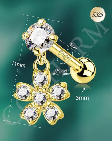 COCHARM 14K Gold Plated Cartilage Earrings Stud 16G Dangle Star 925 Sterling Silver Helix Tragus Earrings Surgical Steel Flat Back Earrings Dangly in Saudi Arabia
