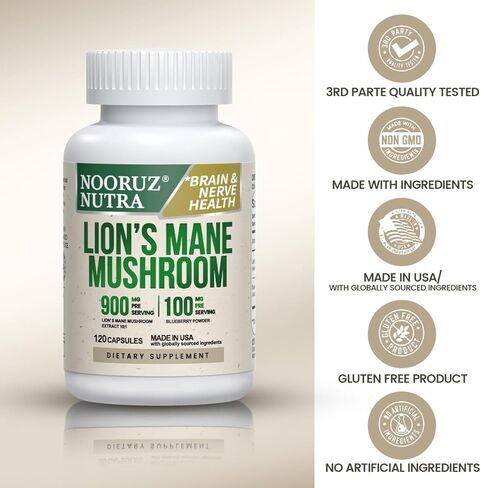 كبسولة ماني الأسد العضوي: 10: 1 تركيز يساوي 10000 ملغ من الفطر ، معززة مع التوت من أجل الحيوية ، والوضوح العقلي ، والتركيز-60 كبسولات مصنع (بدون أقراص/مسحوق) in Kuwait