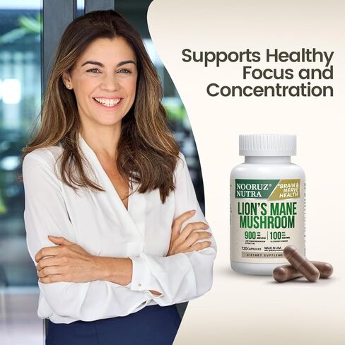 كبسولة ماني الأسد العضوي: 10: 1 تركيز يساوي 10000 ملغ من الفطر ، معززة مع التوت من أجل الحيوية ، والوضوح العقلي ، والتركيز-60 كبسولات مصنع (بدون أقراص/مسحوق) in Kuwait