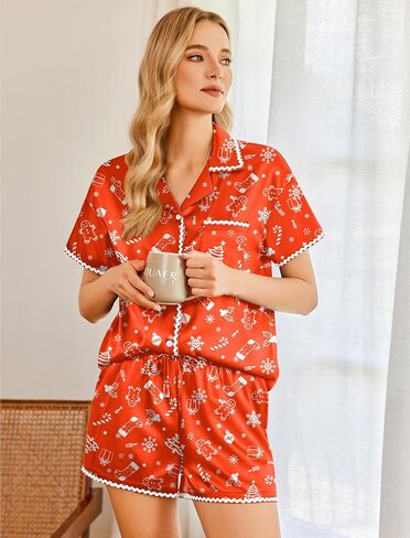 Ekouaer Women's Pajamas Set Silk Shirt and Shorts Button Down Pj Sets Two Piece Satin Lounge Sets with Pockets in Saudi Arabia
