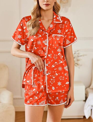 Ekouaer Women's Pajamas Set Silk Shirt and Shorts Button Down Pj Sets Two Piece Satin Lounge Sets with Pockets in Saudi Arabia