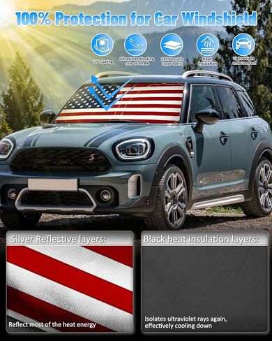 BESTVIEW Windshield Sun Shade Compatible with Mini Countryman F60 SUV 2017-2023, Foldable Reflective Sun Visor Protector, Upgraded 5 Layers 240T MaterialMini Countryman F60 SUV 2017-2023 in Kuwait