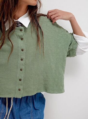Womens Open Front Button Down Cardi Tee Drop Shoulder 3/4 Wide Sleeve Y2k Cute Going Out Shirts Streetwear Cardigan Tops in Saudi Arabia
