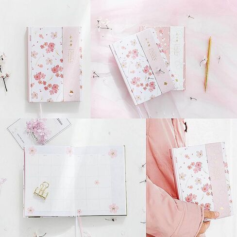 A5 دفتر يوميات غلاف فني وردي، كتاب مذكرات شبكة ساكورا ورق ممتاز 5.1 × 7 بوصة، 226 صفحة، مجلة خط أفقي للنساء الفتيات الطالبات العمل في المدرسة المنزلية in Kuwait