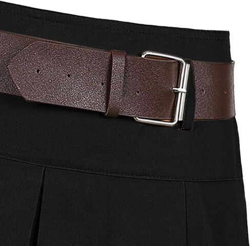 AULKEEP Womens College Style Mini Belt Skirts Swing A-Line Pleated Skirt Vintage Ruffle Short Brown Skirts in Saudi Arabia