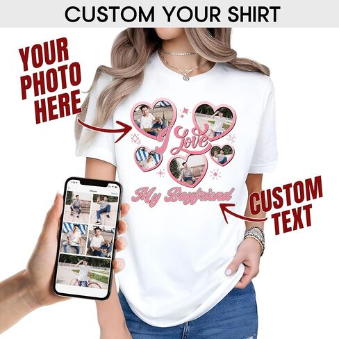 I Heart Shirt with Custom Text, Photo I Heart Custom Shirt Custom Girlfriend Boyfriend Shirt Gift for Women Men Couple in Saudi Arabia