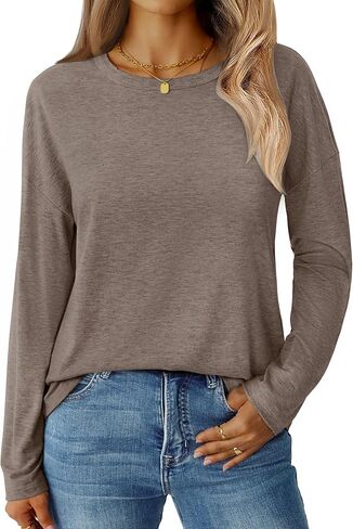 قمصان طويلة الأكمام للنساء طاقم الرقبة قمم أساسية غير رسمية سقوط سقوط الملابس 2025 in Kuwait