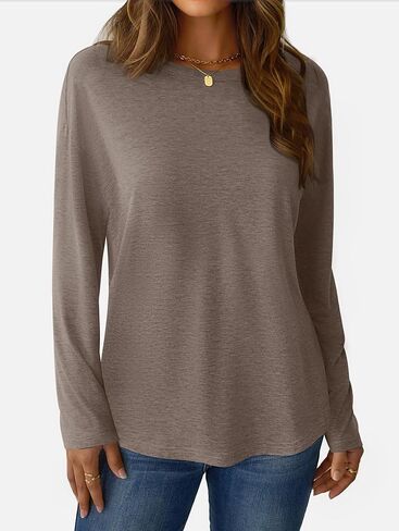 قمصان طويلة الأكمام للنساء طاقم الرقبة قمم أساسية غير رسمية سقوط سقوط الملابس 2025 in Kuwait